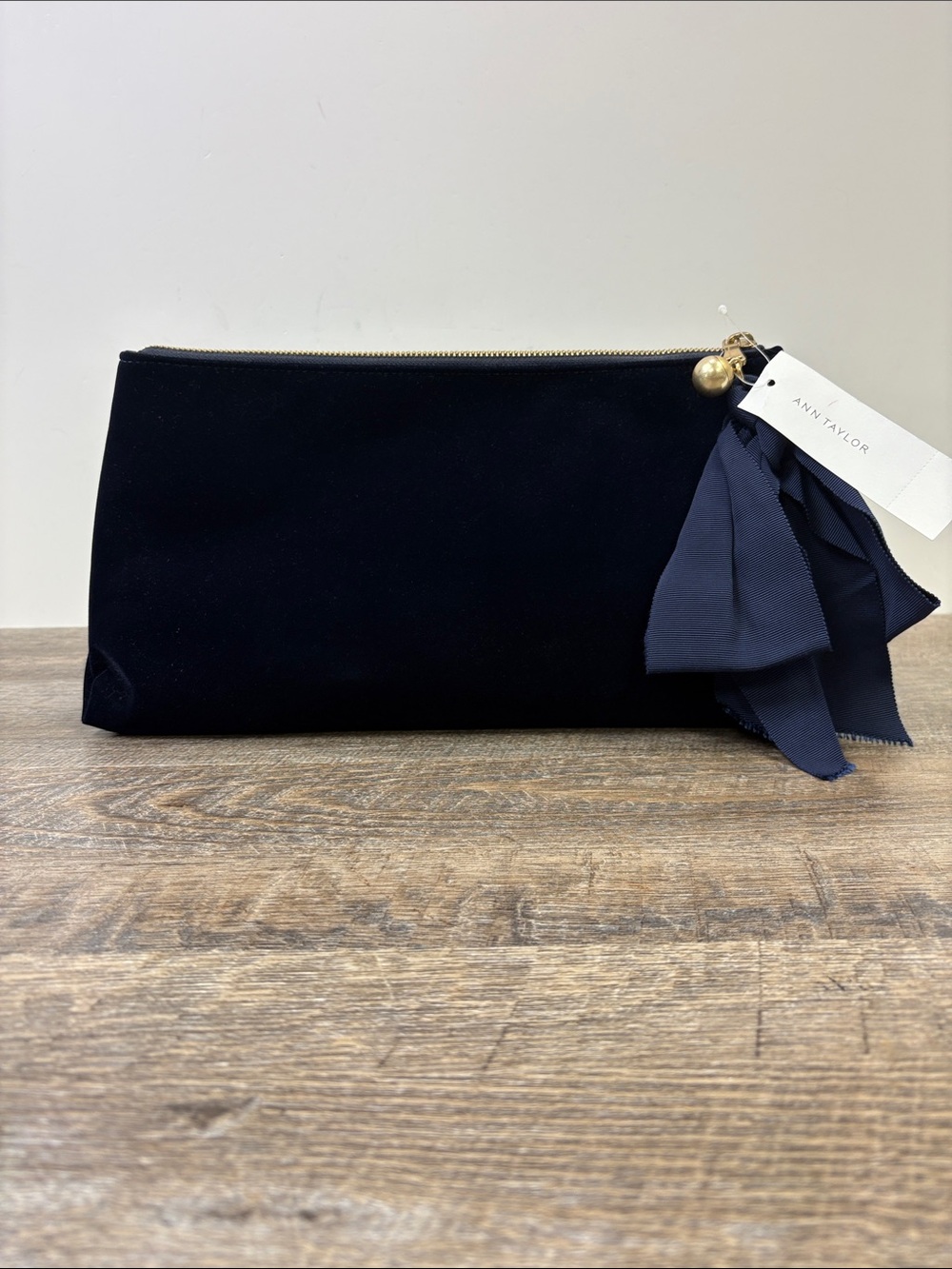 Ann Taylor Navy Velvet Bow Clutch Evening Bag NWT